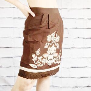 Loft linen blend embroidered skirt